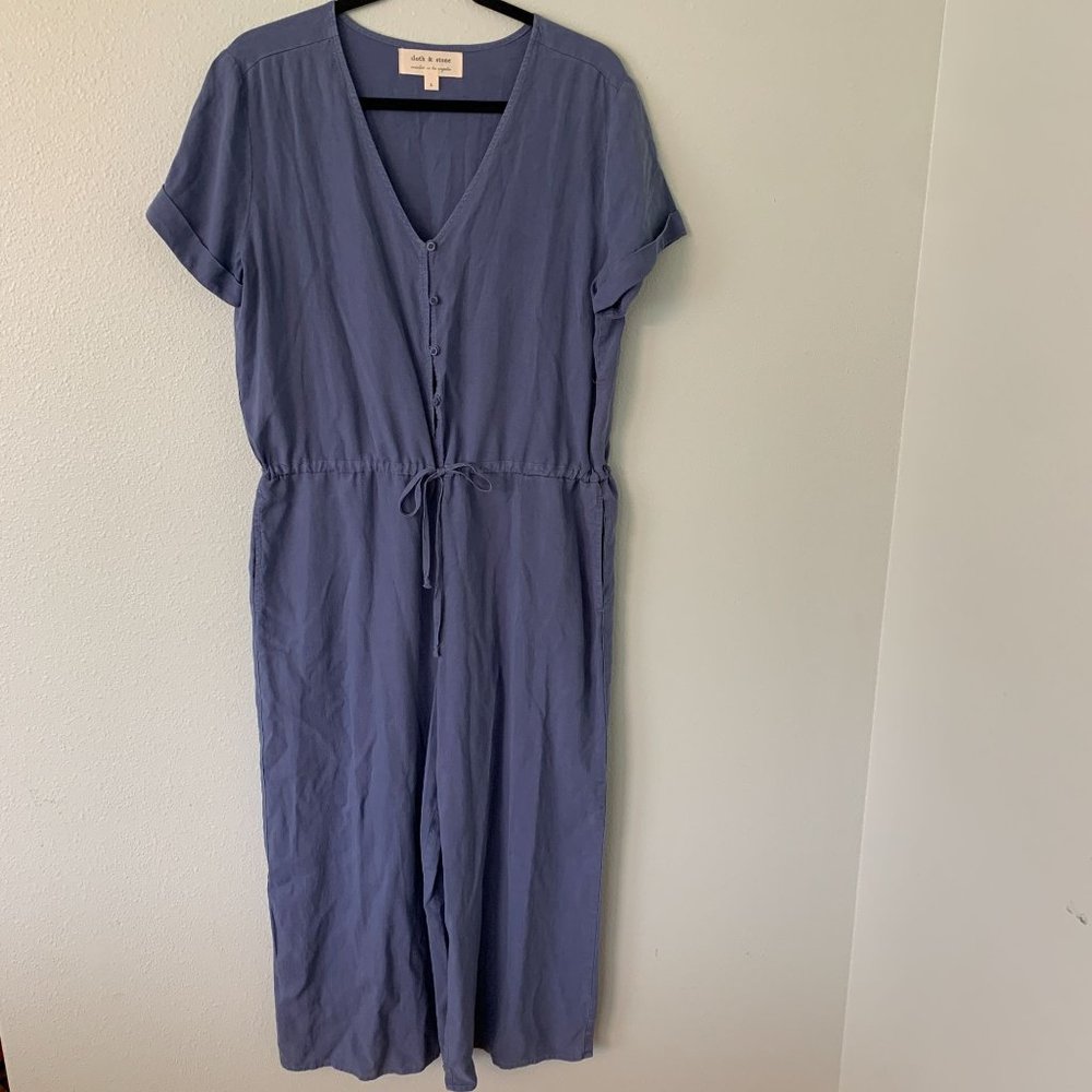 Cloth and Stone Short Sleeve Jumpsuit Romper Women's LARGE Blue Chambray